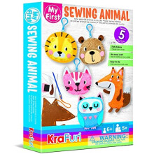 My First Sewing Animal for Kids, Beginner Art & Craft, Includes 5 Easy Projects Stuffed Stitch Animal Dolls, Keyring Charms, Instructions & Felt
