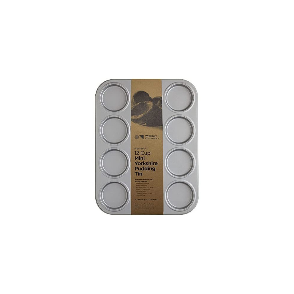 Toughened Yorkshire Pudding Tray 12 Cup - Mini Yorkshire Pudding Tin - Ideal for Baking Toad in Hole and Mini Tarts - Non-Stick Premium Gauge Carbon