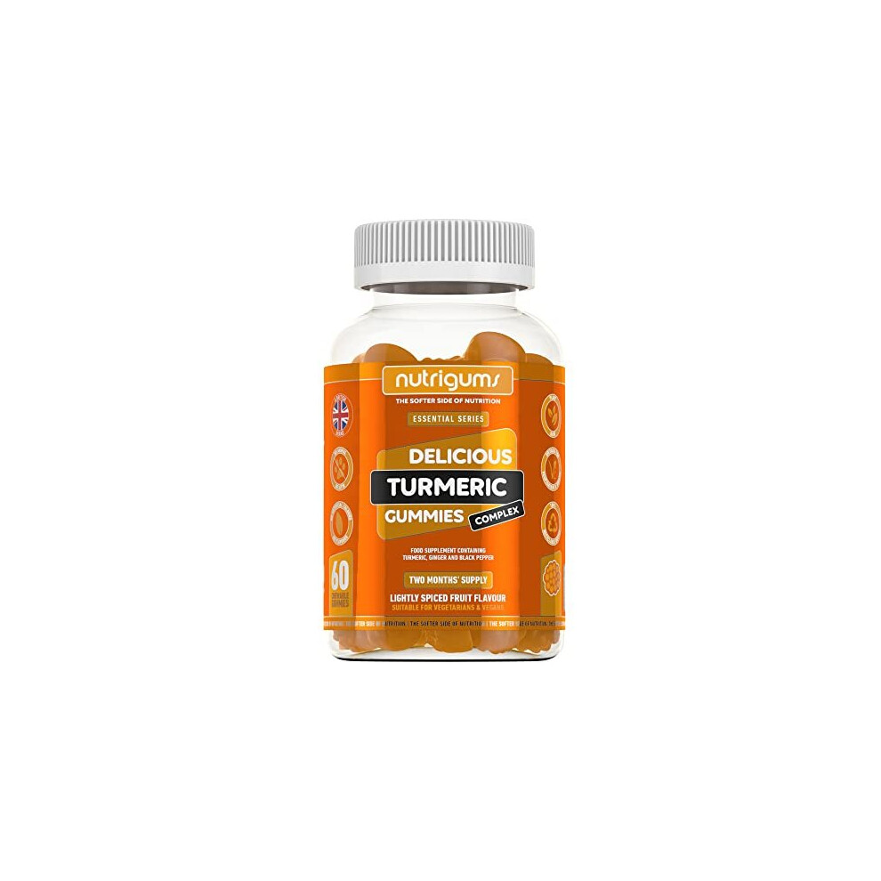 NUTRIGUMS - Turmeric Complex 60 Vegan Gummies. Light Spiced Fruit Flavour. Black Pepper & Ginger. Active Curcuminoids & Gingerols for Digestion &