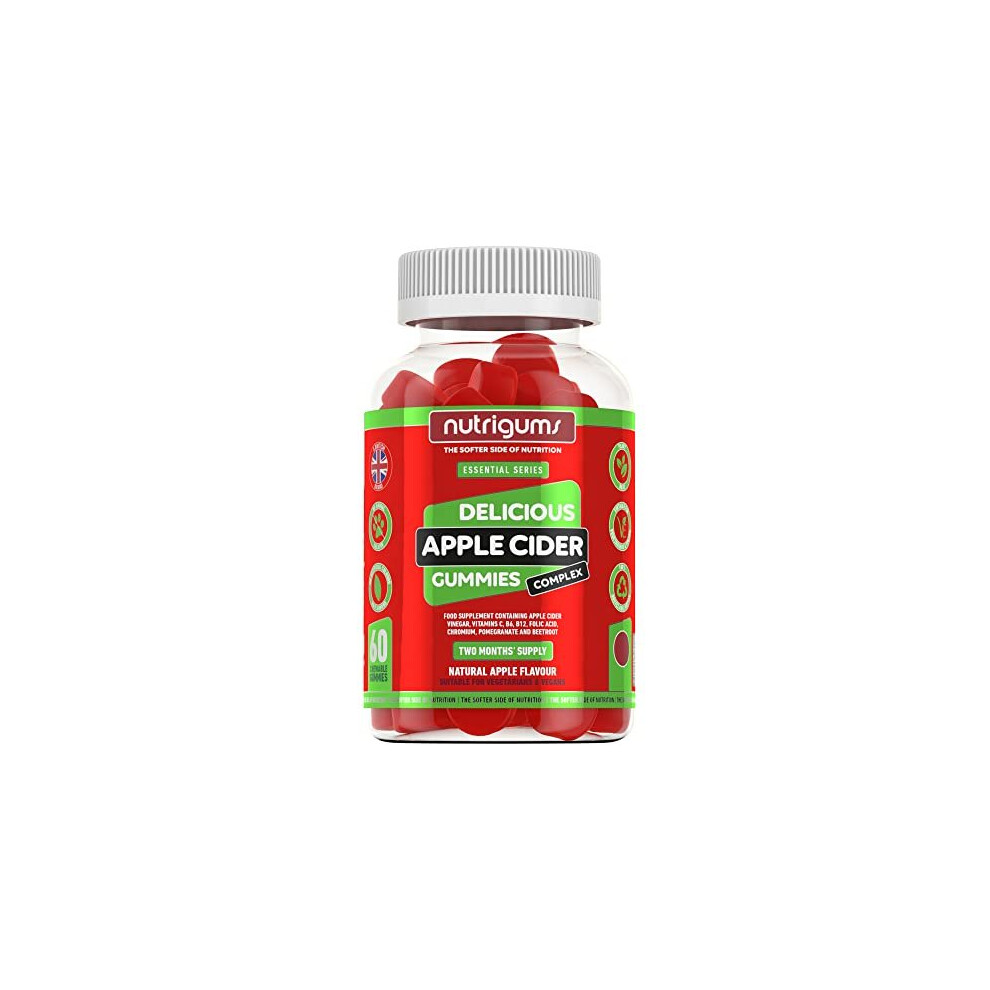 NUTRIGUMS Apple Cider Vinegar Complex “with Mother” | 1050mg (per 2) x 60 Vegan Apple Flavour Gummies | Two Month Supply | Digestive Health,