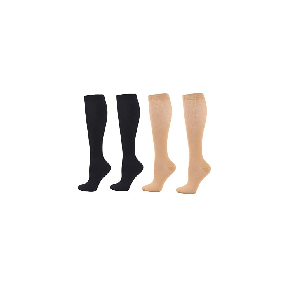 Compression Socks for Women Men, 2 Pairs 20-25mmHg Knee High Socks Compression Stockings for Sport, Athletic, Edema, Diabetic, Varicose Veins, Travel,