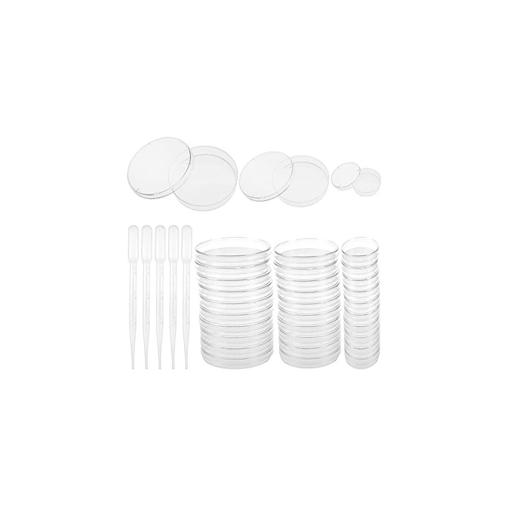 30 Pcs Petri Dish Set 70+55+30 mm Petri Dishes with Lids Sterile Plastic Petri Dishes Comes with 5 Plastic Transfer Pipettes for