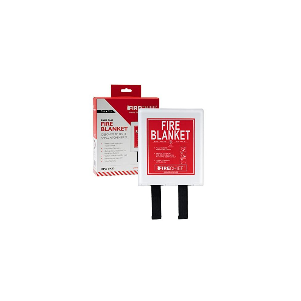 Firechief Bpw1/K40 Kitemarked Budget Fire Blanket | Small Fire Blanket (1M X 1M) With Plastic Case | Suited For Use Around The Home (Kitchen, Office, White