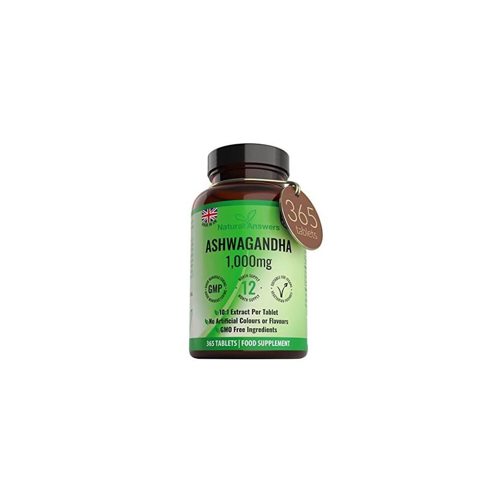 365 x Ashwagandha 1000mg | 1 Year Supply | 1000mg Per Tablet High Strength Vegan Ashwagandha Tablets (Not Capsules or Pills) of Pure Ashwagandha