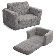 Kids Sofa Bed 2-in-1 Flip Out Cuddly Sherpa Toddler Couch Convertible Sofa to Lounger Children Sofa Bed Children's Day and Birthday Gift for Girls