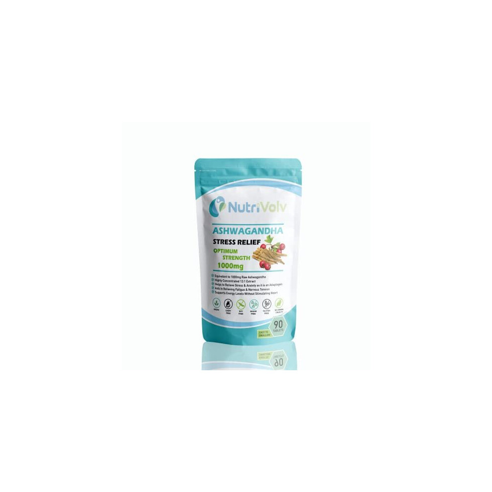 Nutrivolv Ashwagandha 1000Mg Supplements - Stress Fatigue Anxiety Relief Organic - 90 Tablets