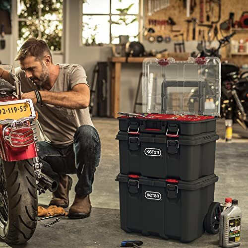 Keter Gereedschapskoffers - Keter - Stack'N'Roll - Set van 3 - 150L - Hars - Zwart/Rood 1