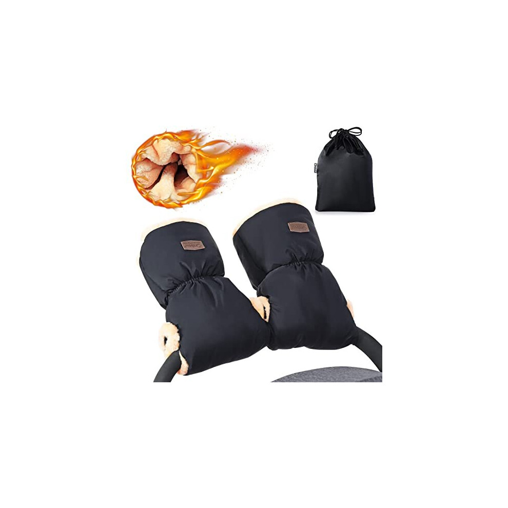 Faux Sheepskin Pushchair Hand Muff,Fleece Pram Gloves Stroller Mittens,Warm Buggy Hand Warmer,Winter Waterproof Windproof Anti-Freeze Extra Thick Orzbow