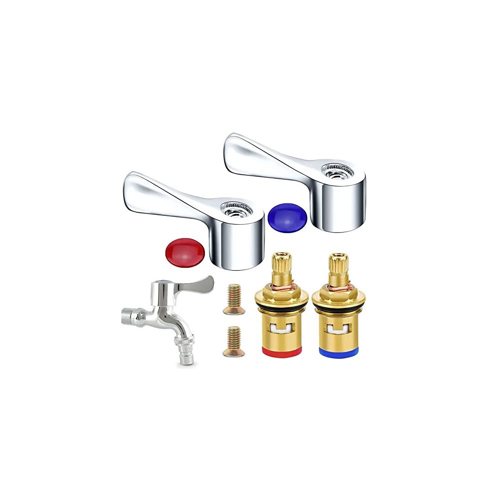 2 Sets Quarter Turn Tap Valves Cartridges with Metal Lever Heads Universal 1/2" Replacement Tap Valves Brass Ceramic Disc Cartridges Insert Set for