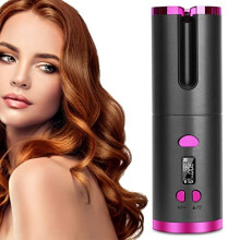 Automatic Hair Curler - Cordless Curling Iron with LCD Display & Adjustable Temperature Setting, USB Rechargeable Professional Hair Curler for Long &