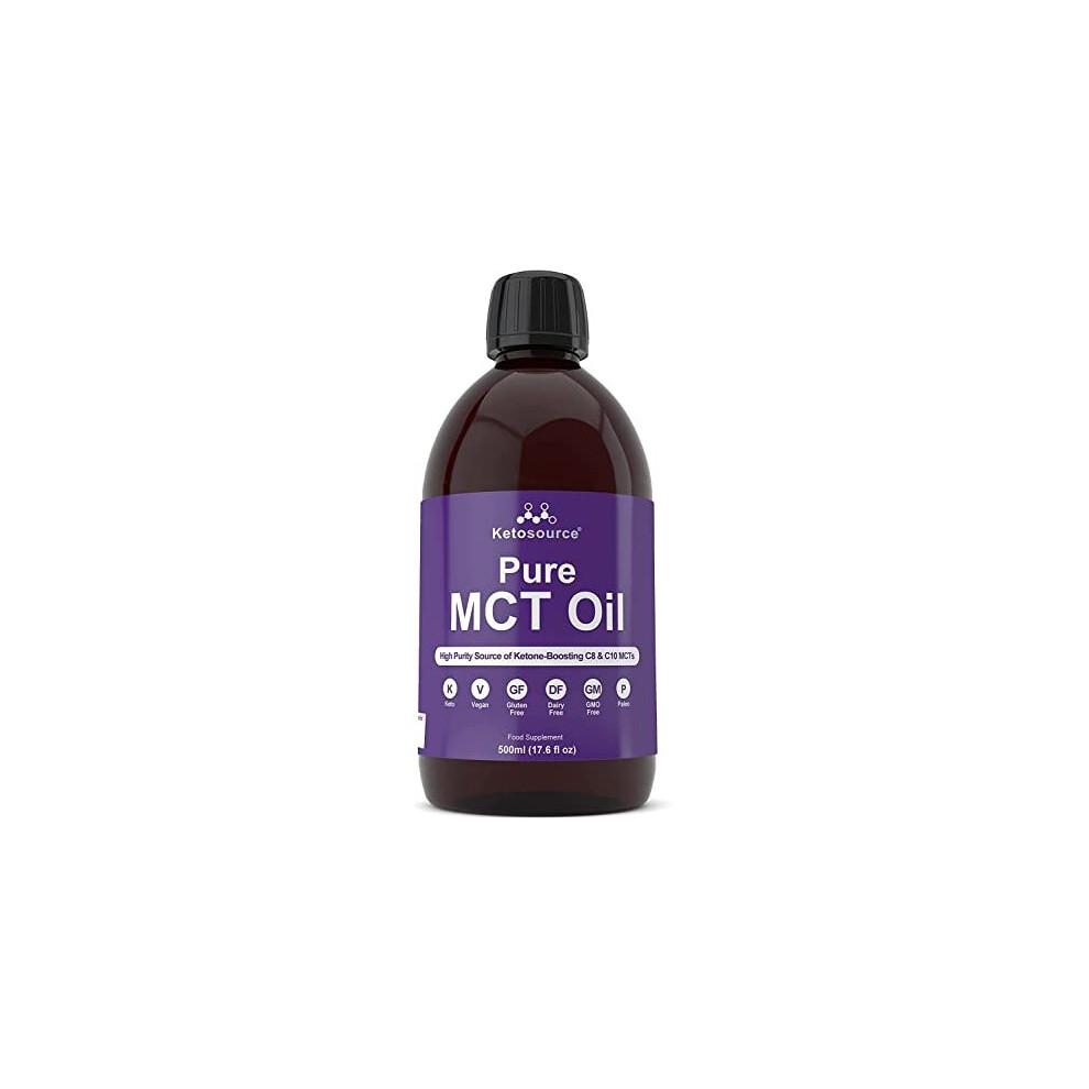 Ketosource Pure MCT Oil | High Purity Source of Ketone-Boosting C8 & C10 MCTs | Supports Keto Nutrition & Fasting | Vegan Safe & Gluten Free | 500ml