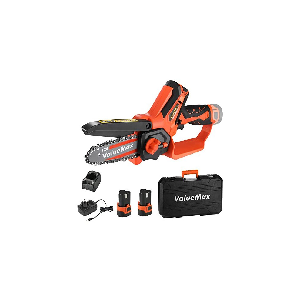 Mini Chainsaw, 4" Cordless Electric Chain Saw with 2 Batteries 1H Quick Charger, One-Handed 12V Small Garden Saw Portable for Pruning Trees Branch-image-OPC-PBS6YKX-NEW