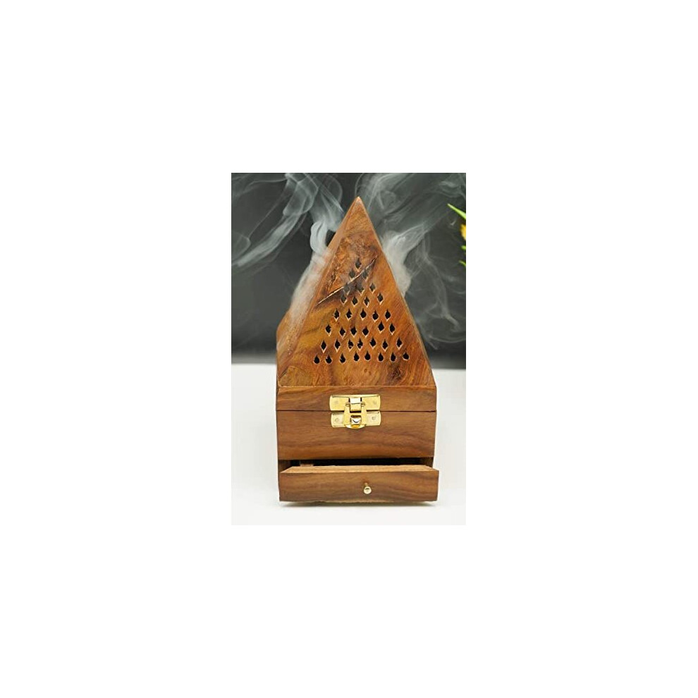 Arabic Bakhoor Burner / Wooden Bakhoor / Incense Oud Mabkhara/ Wooden House Incense Burner with drawer / Mabkhara/ Temple Incense Cone Burner