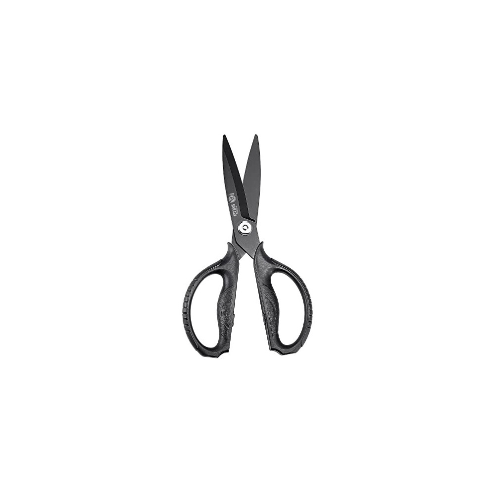Mitsumoto Sakari Japanese Kitchen Scissors All Purpose, Titanium Plated Heavy Duty Kitchen Scissors, Multipurpose Cooking And Herb Scissors, Micro Serrated Black