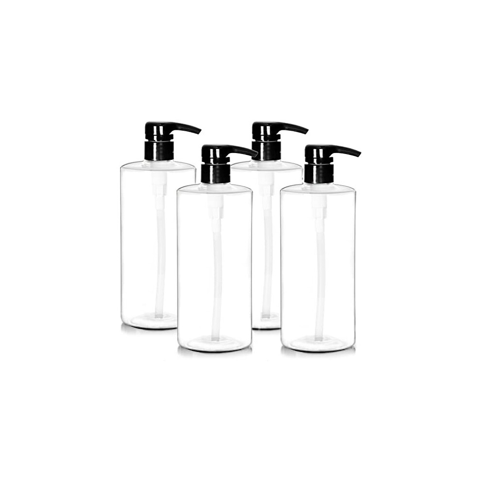 4 Pack Pump Bottles for Shampoo 700ML, Empty Shampoo Pump Bottles, Plastic Cylinder with Lockdown Leak Proof Pumps (Black Pump)