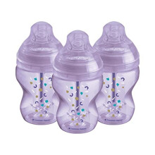Anti-Colic Baby Bottles, Slow-Flow Breast-Like Teat and Unique Anti-Colic Venting System, 260ml, Pack of 3, Purple