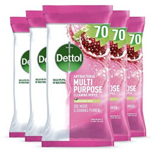 Antibacterial Multipurpose Cleaning Disinfectant Wipes, Pomegranate, Multipack Of 5 X 70, Total 350 Wipes