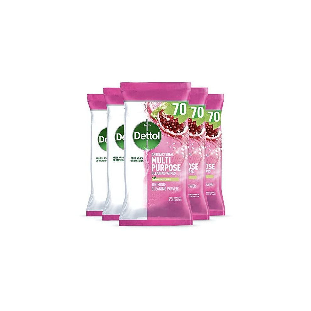 Antibacterial Multipurpose Cleaning Disinfectant Wipes, Pomegranate, Multipack Of 5 X 70, Total 350 Wipes