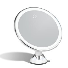 10X Magnifying Makeup Mirror with LED Lights - Dimmable True Natural Daylight, USB & Battery, Strong Suction Cup, 20cm Wide - Luna (Rechargeable)