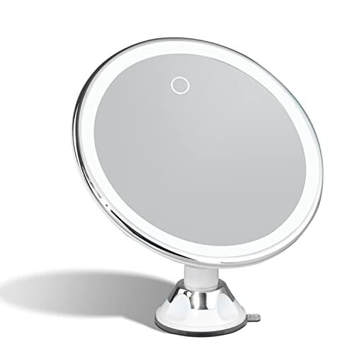 10X Magnifying Makeup Mirror with LED Lights - Dimmable True Natural Daylight, USB & Battery, Strong Suction Cup, 20cm Wide - Luna (Rechargeable)