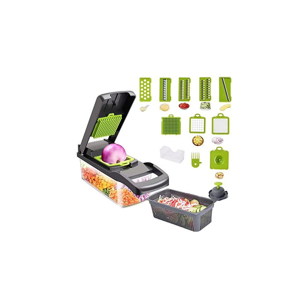 Vegetable Chopper, AUELEK 12 in 1 Onion Mincer Chopper Dicer Mandoline Slicer, Fruit Food Chopper Vegetable Spiralizer Onion Cutter,Veggie Slicer