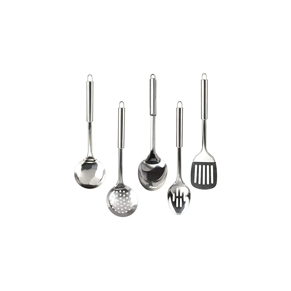 Cooking Utensils Set Heat Resistant Kitchen Stainless Steel Cooking Spoons Spatula Non-Stick Cooking Tools Includes Ladle Slotted Turner Skimmer