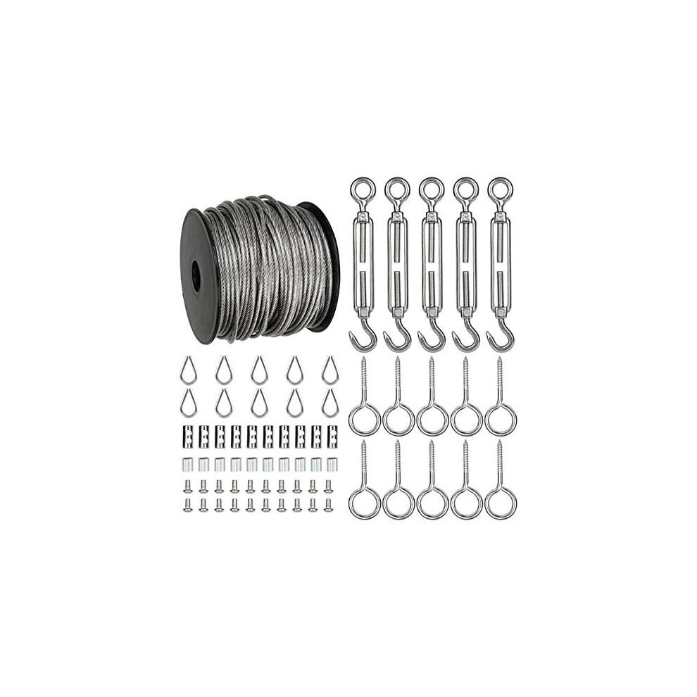 30M Garden Wire Kit, Stainless Steel Wire trellis Kit, PVC Coated Heavy Duty 2MM Cable Rope, Lag Screw Eye Screw, Turnbuckle Wire Tensioner