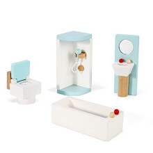 SOKA Wooden Bathroom Playset - Realistic Miniature Dollhouse Furniture (Toilet, Bathtub, Sink) for Kids 3+