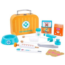 SOKA Wooden Pet Hospital Pretend Playset Educational Preschool Animal Vet Doctor Clinic Role Play Veterinarian Toy Kit with Carry Case for Children