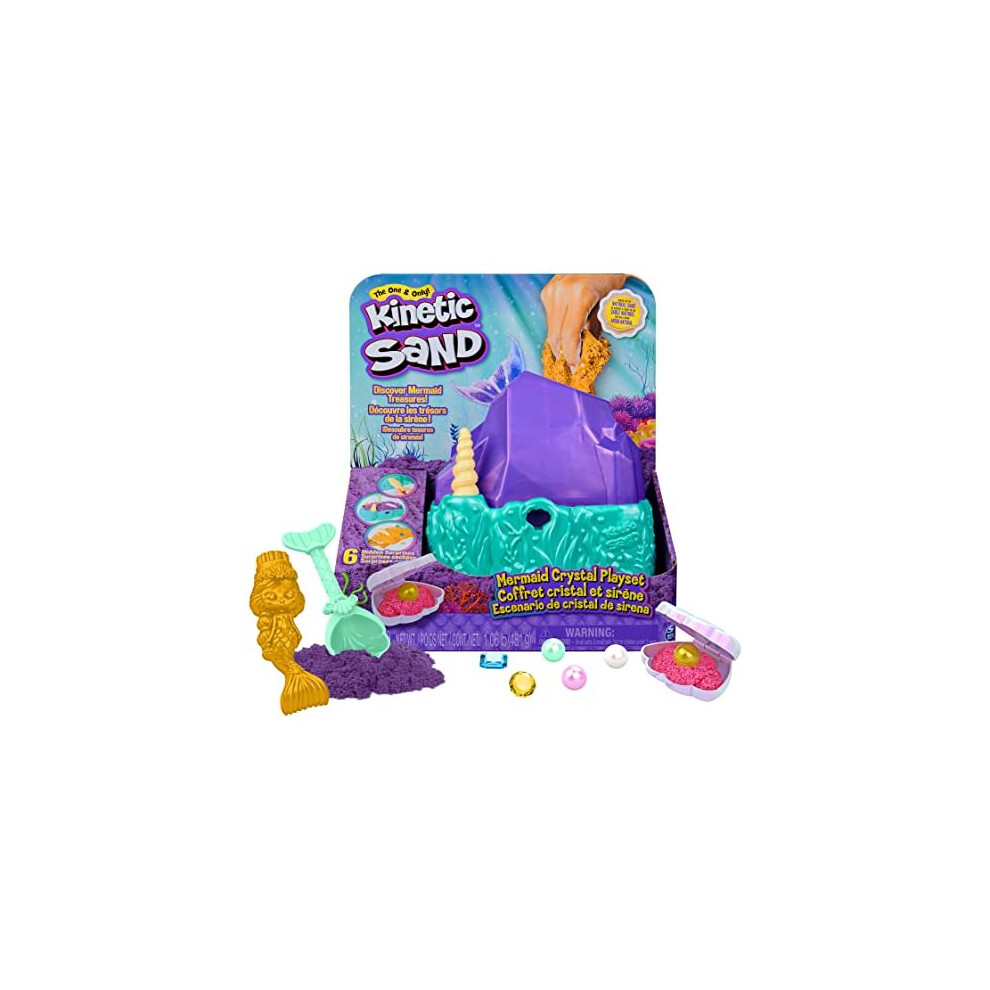 Kinetic Sand, Mermaid Crystal Playset, 481g Of Play Sand, Gold Shimmer Sand, Storage And Tools, Sensory Toys For Kids Aged 3 And Up