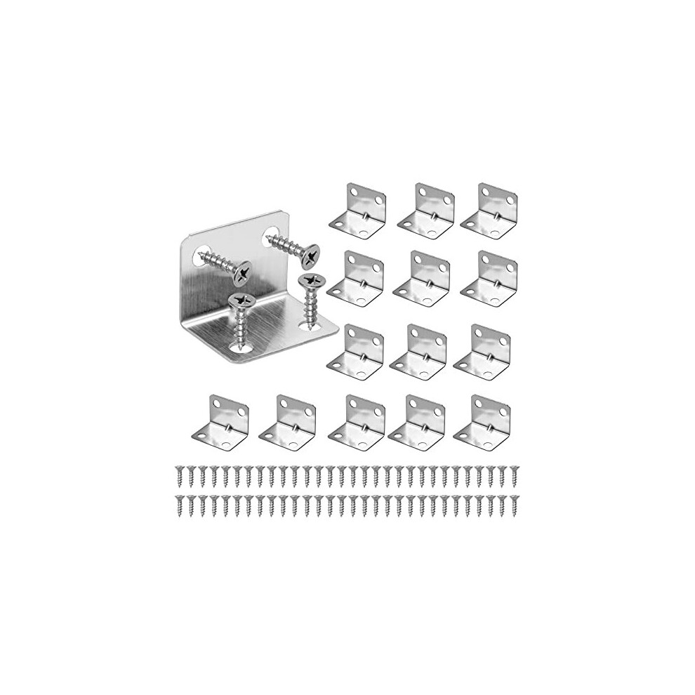 L Bracket - Vaktop 15PCS Angle Brackets, Stainless Steel Corner Brackets, 90 Degree Corner Brace with 60 Screws, Metal Brackets for Wood Furniture