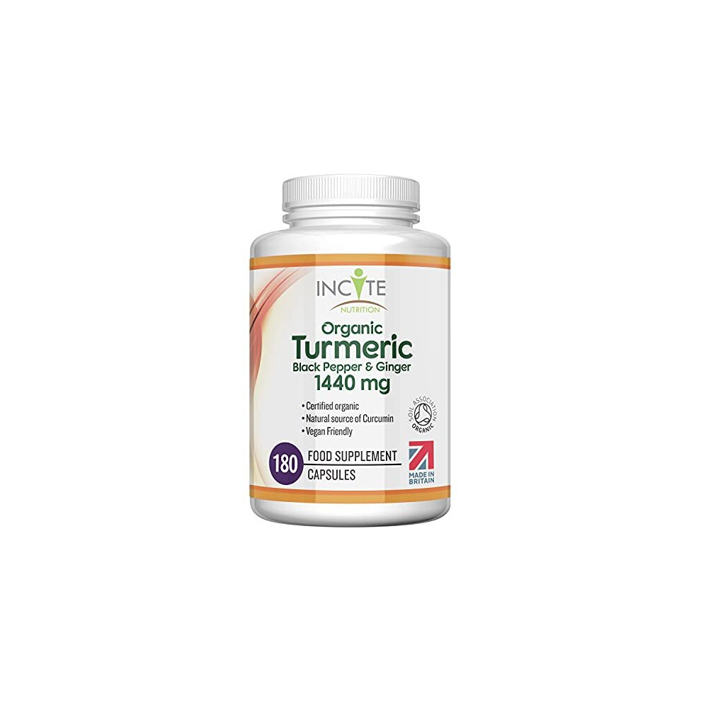 Organic Turmeric Curcumin 1440mg - 180 Premium Vegan Capsules - High Strength Quality Organic Turmeric Curcumin with Organic Black Pepper & Ginger