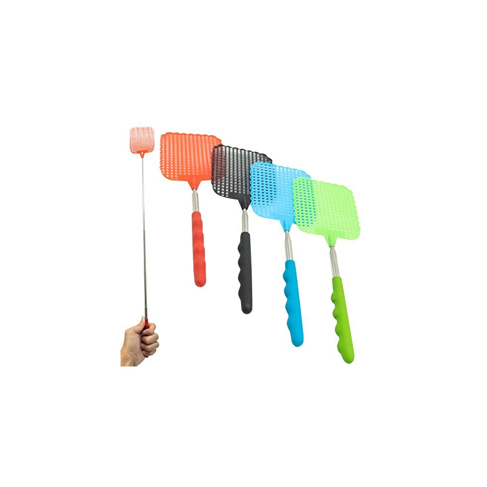 4 Pack Extendable Fly Swatter Lightweight Manual Swat Pest Control with Adjustable Stainless Steel Telescopic Handle