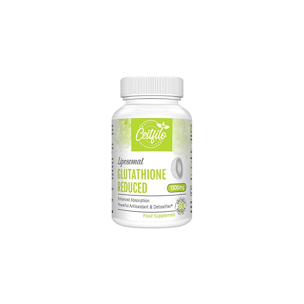 Liposomal Glutathione Reduced 1300 mg, Active Form L Glutathione Reductase (GSH), Powerful Antioxidant for Optimal Cell Protection