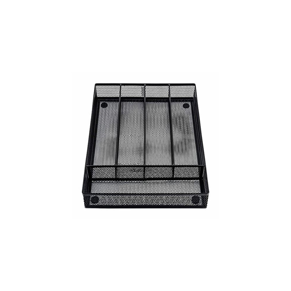 Cutlery Organiser, 5 Compartments Cutlery Tray, Black Steel Mesh Organiser for Kitchen Drawer, Anti-Slip Utensil Trays for Knife Fork Spoons,