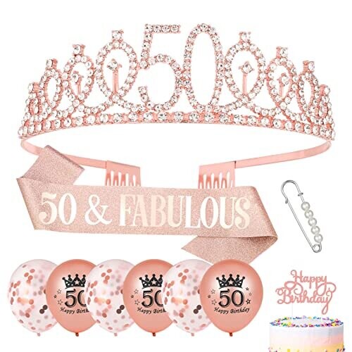 50th Birthday Sash And Tiara Gold 50 And Fabulous Sash Rhinestone Crown Balloons Birthday Cake 3784