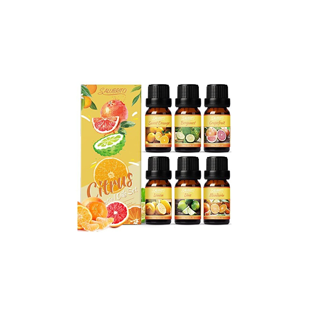 Citrus Essential Oils Set, Premium Fragrance Oils for Diffusers and Home, Candle Making - Sweet Orange, Bergamot, Grapefruit, Mandarin, Lime, Lemon