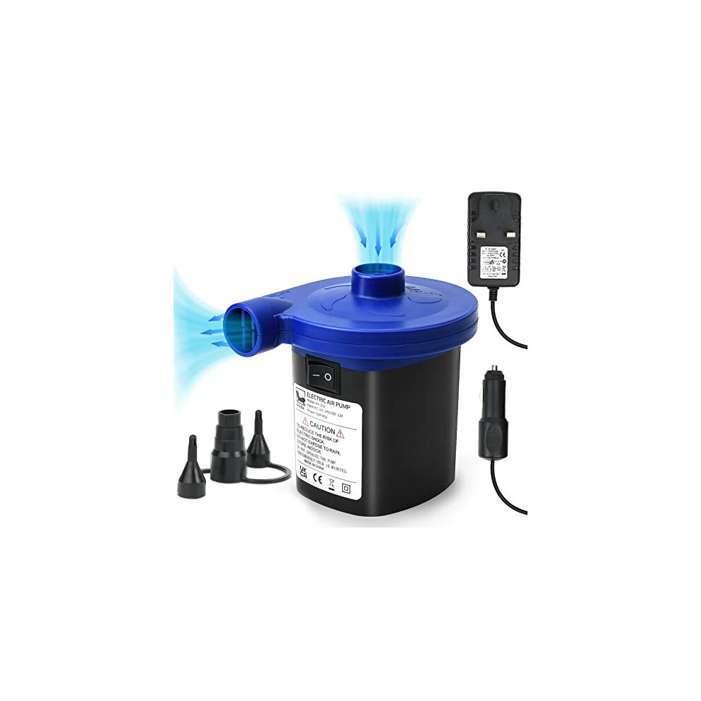 Electric Air Pump Portable Camping Quick Pumps Air Inflator/Deflator For Inflatables With 3 Nozzles (Home & Car Use) 5014107059859