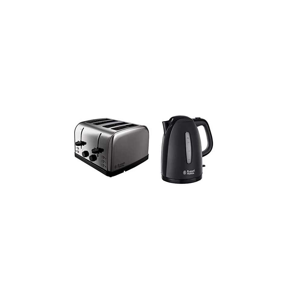 18790 Futura 4-Slice Toaster, 1500 W, Stainless Steel Silver, Four Slice & Textures Plastic Kettle 21271, 1.7 L, 3000 W - Black