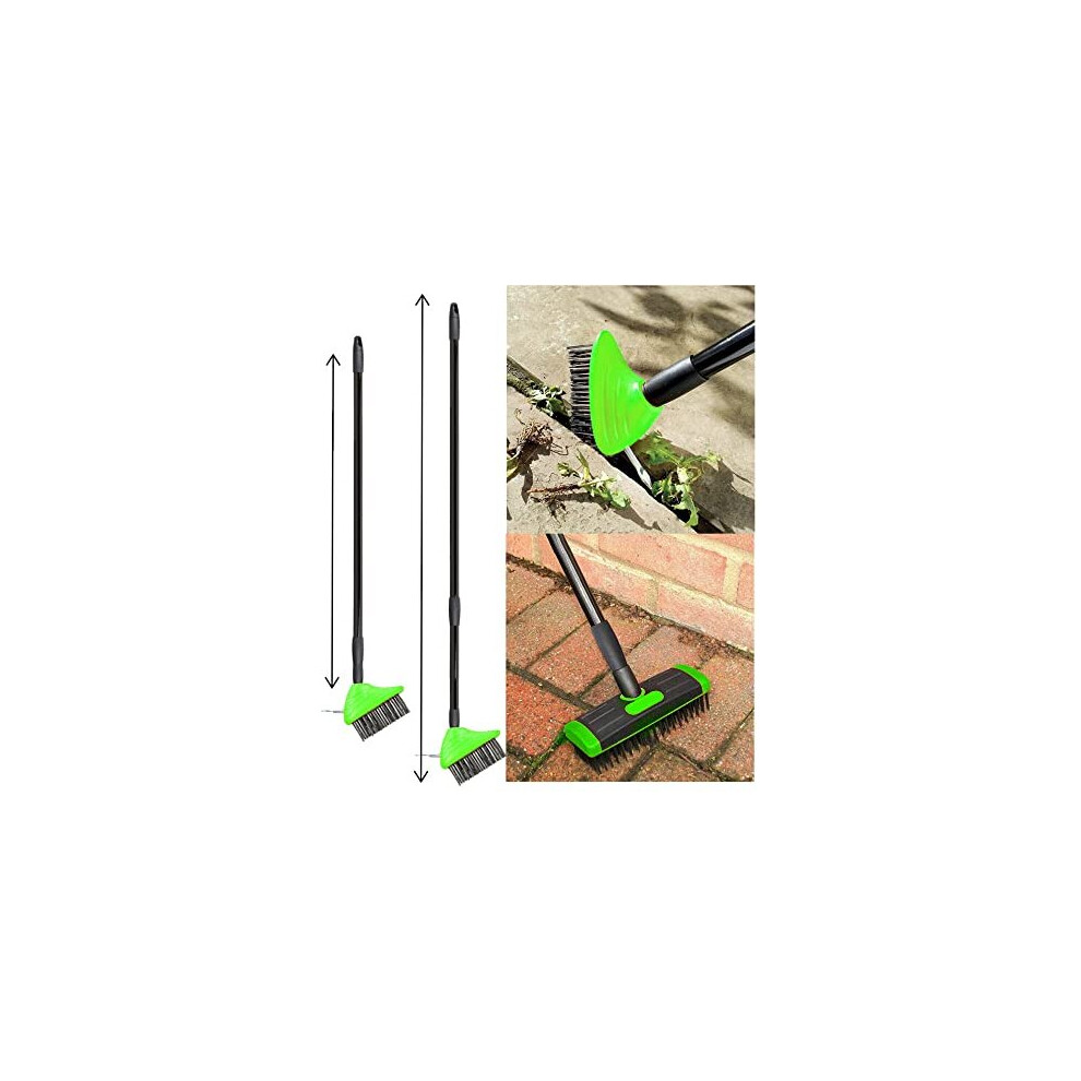 3 in 1 Telescopic Weed Remover Brush Wire Head Paving Decking Clean Scrub Moss Weed Remover Tool Wire Brush Scraper Set with Metal Broom & Weed