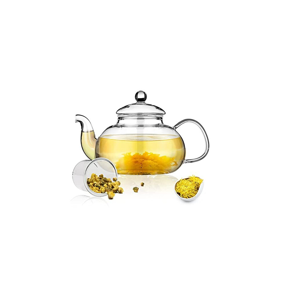 1000ml Glass Teapot with Removable Infuser & Blooming and Loose Leaf Tea Maker Set, Stovetop & Microwave Safe Tea Kettle.