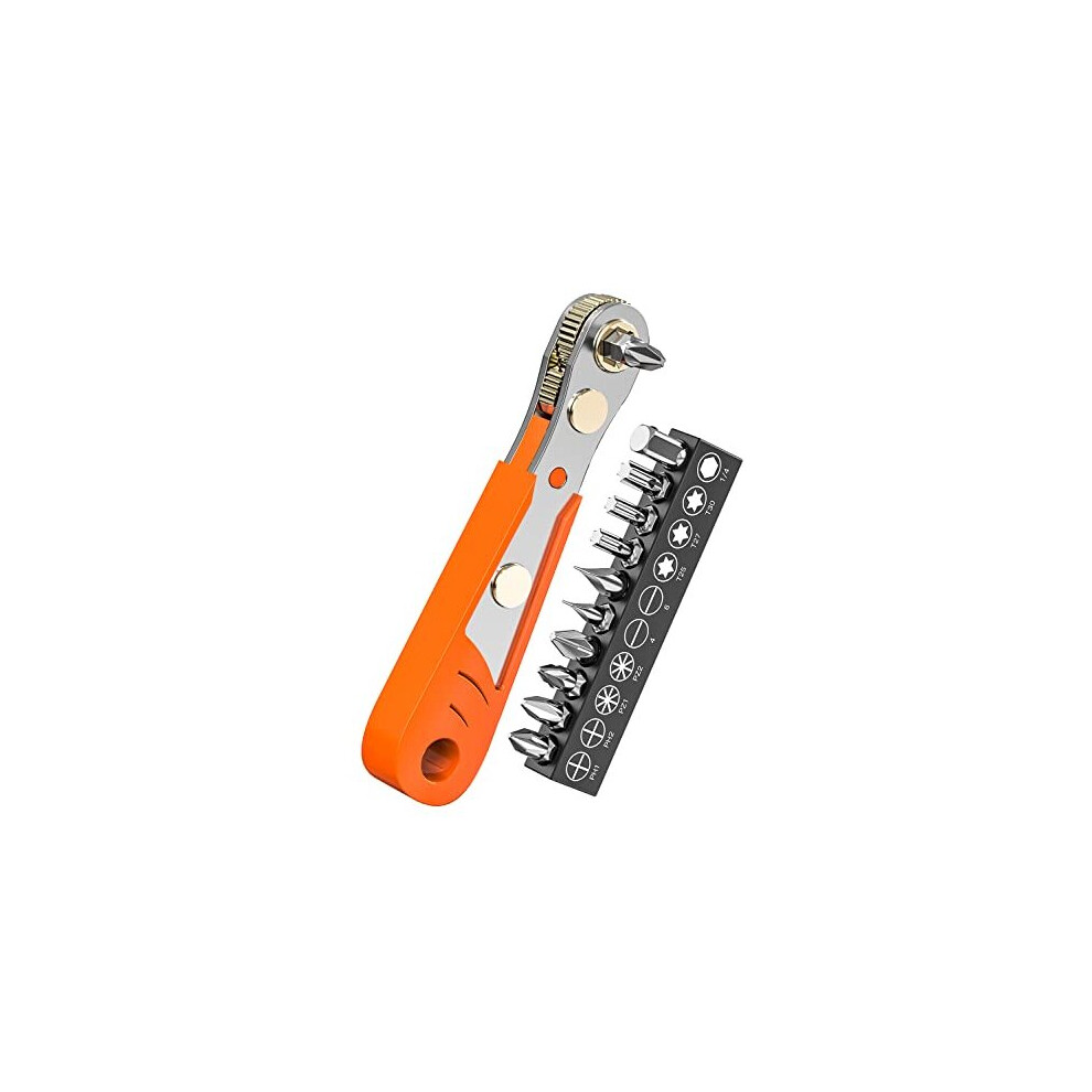 Right Angle Phillips Magnetic Screwdriver, Ancable 1/4” PH2 Mini Ratchet Wrench 1/4 Inch Drive High Torque Offset Reversible Mini Ratcheting Offset