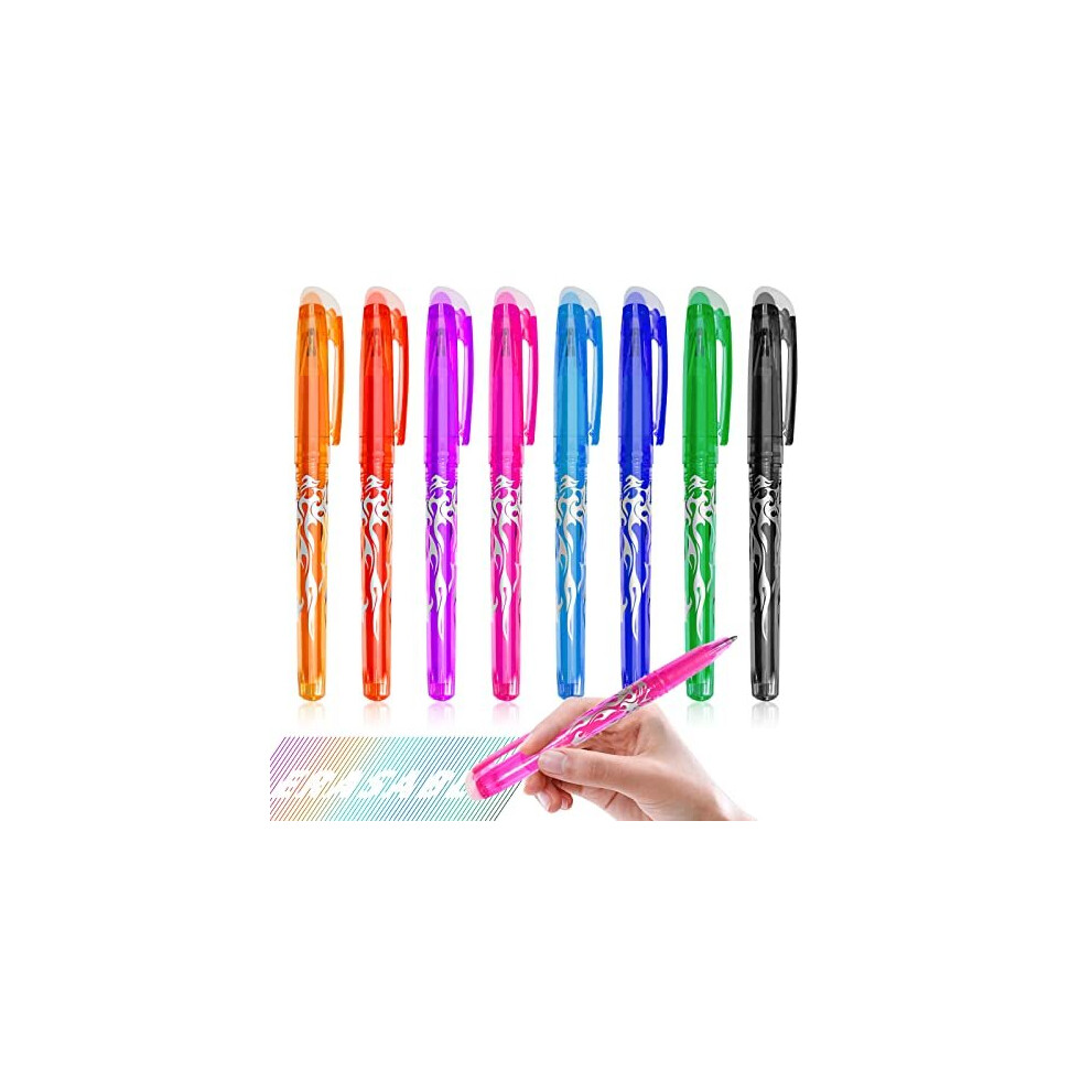 8 Pcs Erasable Gel Pens, Erasable Ballpoint Pen 0.5mm Tip Rub Out Pens Rollerball for Kids Students Stationery Supplies - 8 Colors