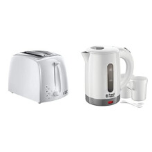 21640 Textures 2-Slice Toaster, White & 23840 Compact Travel Electric Kettle, Plastic, 1000 W, White