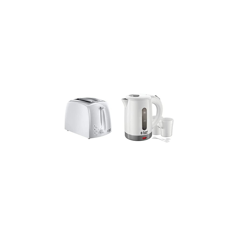 21640 Textures 2-Slice Toaster, White & 23840 Compact Travel Electric Kettle, Plastic, 1000 W, White