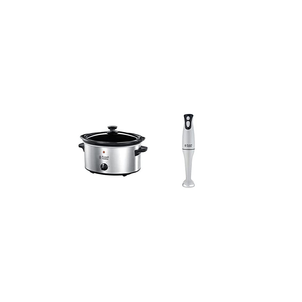 Slow Cooker 23200, 3.5 L - Stainless Steel Silver & 22241 Food Collection Hand Blender, 200 W - White