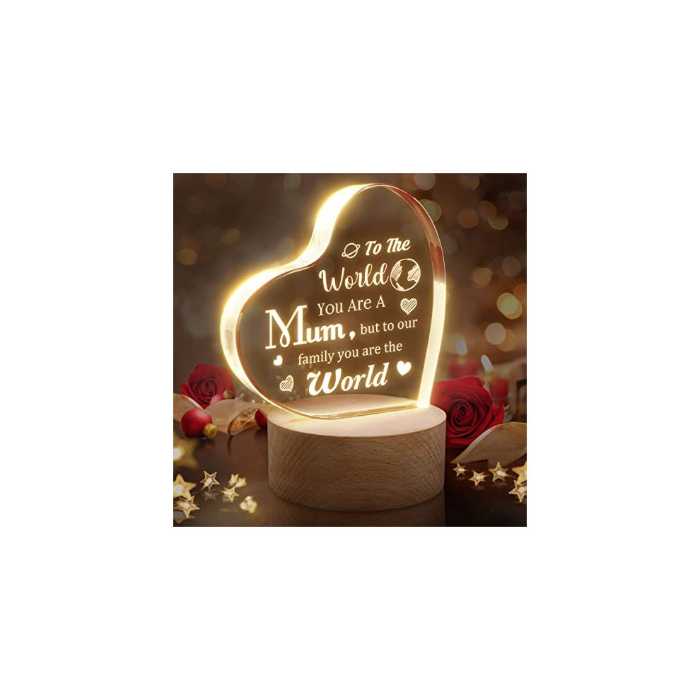 Birthday Gifts for Mum, Mum Birthday Gifts from Daughter Son, Acrylic Engraved Night Light and Keepsake, Mummy Gifts Idea for Mother's Day, Birthday