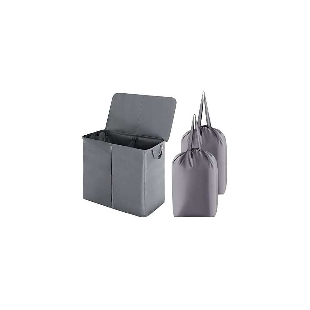 105L Double Laundry Hamper with Lid and Removable Laundry Bags, Divided Laundry Basket with Handles, Large Separated Clothes Basket for Bedroom,