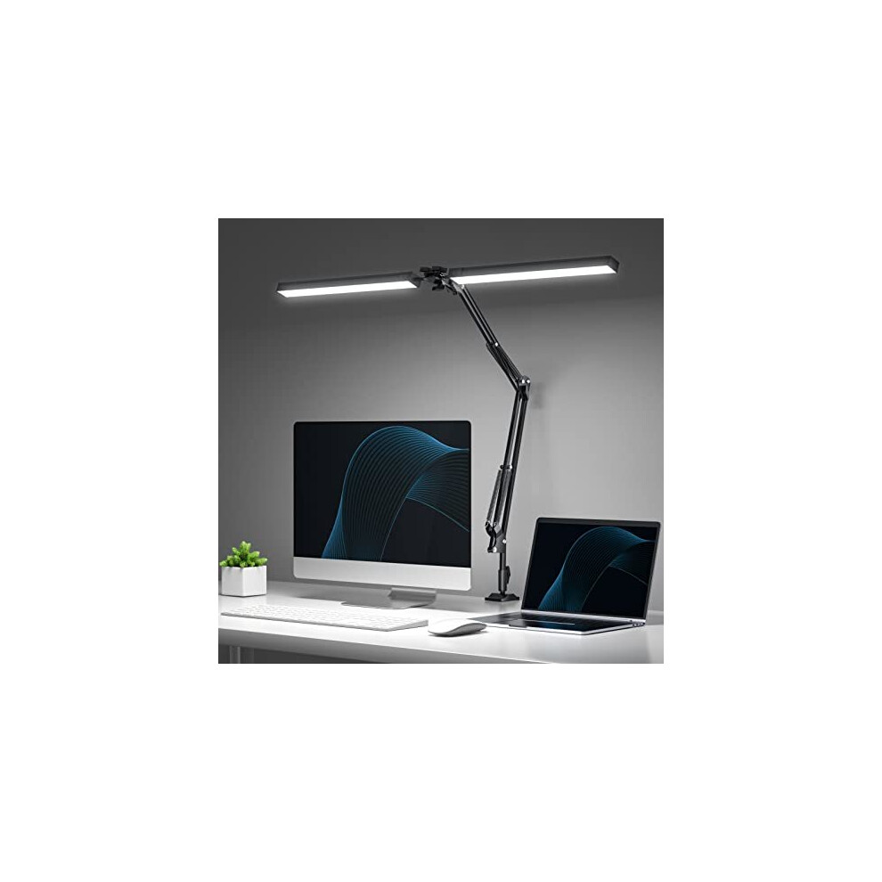 LED Desk Lamp for Home Office, 24W Swing Arm Double-Head Table Lamps, 3 Colors Lighting & Stepless Dimming Architect Reading Desk Light, Adjustable