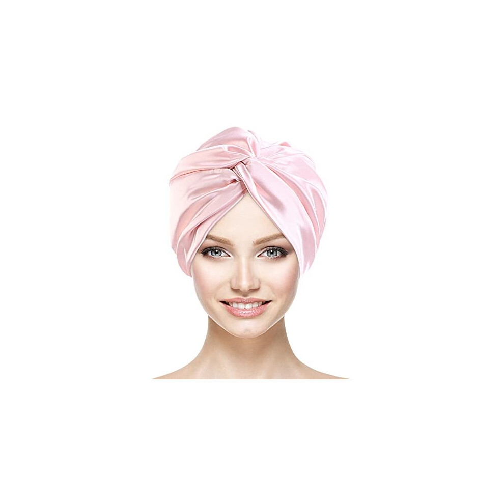 Silk Hair Wrap for Sleeping, Mulberry Silk Bonnet Double-Sided Sleep Cap Sleep Turban Hair Bonnet for Curly Hair Women Silk Sleep Cap with Elastic Bow